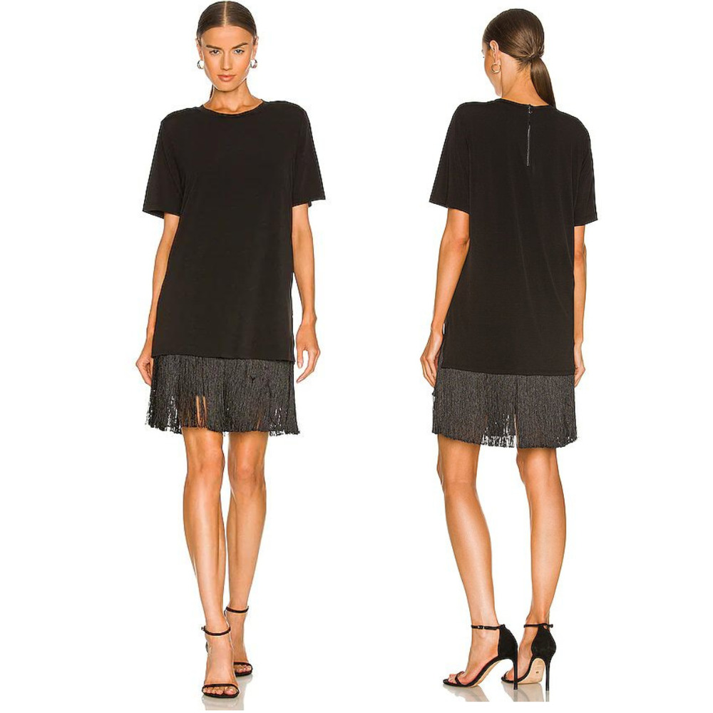 Le Superbe Black Fitzgerald Fringe Mini Dress Short Sleeve Sz Med NWT MSRP $425